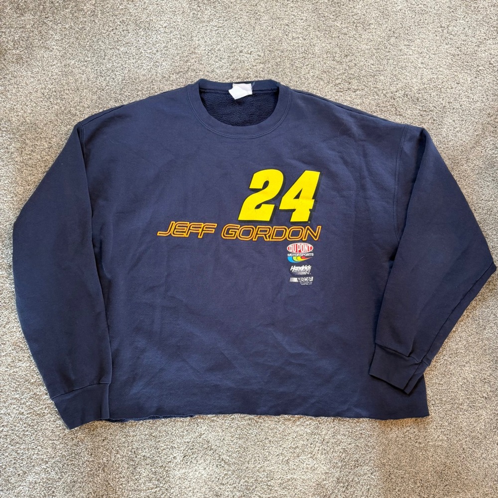 Chase Authentics Jeff Gordon 24 NASCAR Navy Blue Cropped Sweatshirt 2008 Vintage